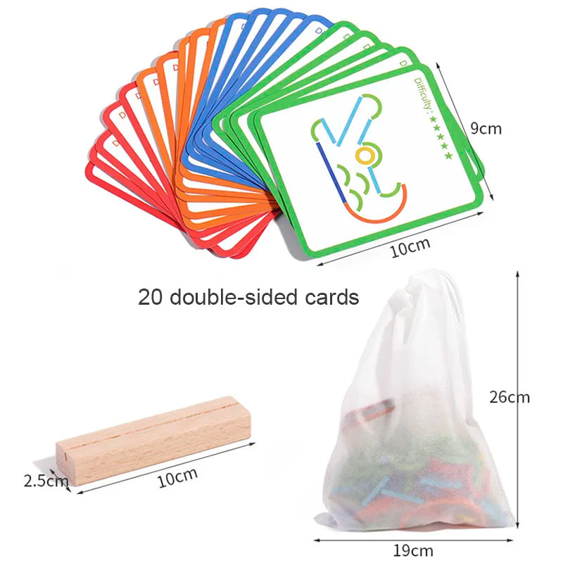 Sticks & Rings IQ Puzzle Set (120 pcs + Challenge Cards)